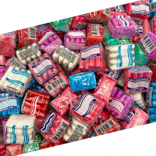 Mexican Chewing Gum, Assorted Flavors, 90 Mini Packs, 1 Lb Bag | Violet, Fruit, Mint, Cinnamon, Individually Wrapped Gum Bulk